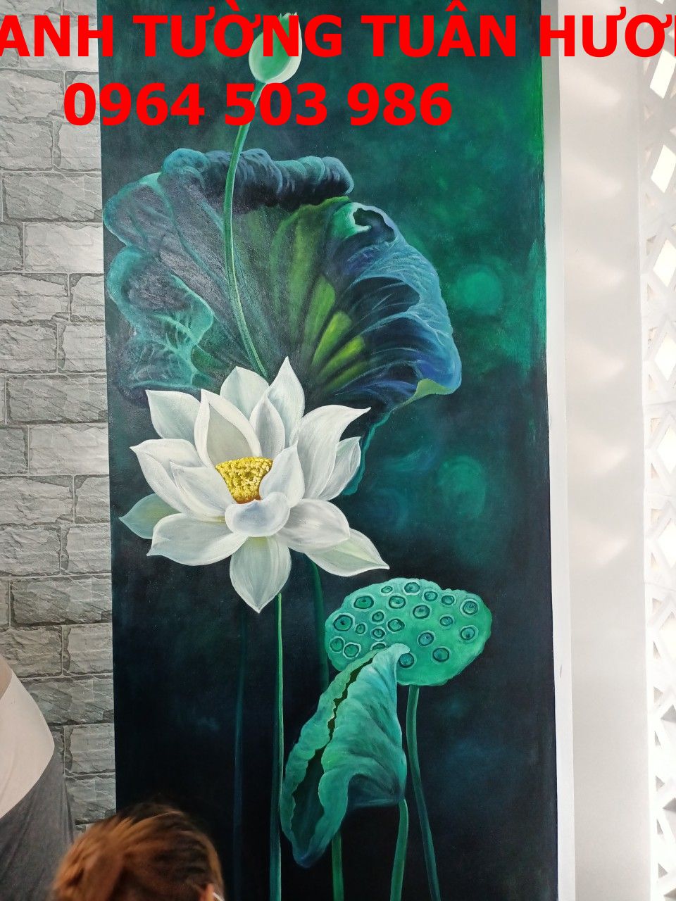 vẽ tranh hoa sen 3d lên tường tại vĩnh yên vĩnh phúc