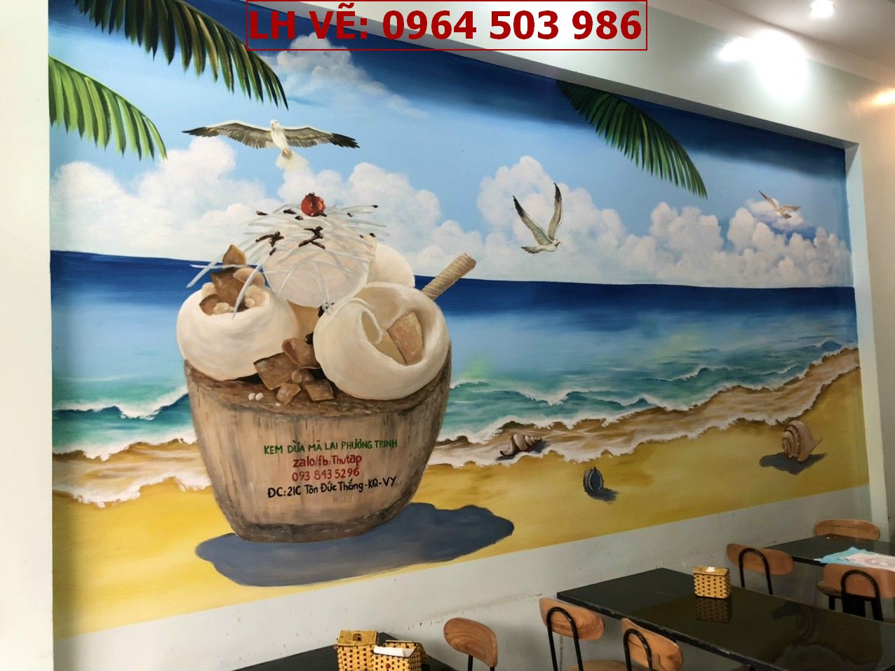 vẽ tranh tường quán kem dừa côn đảo